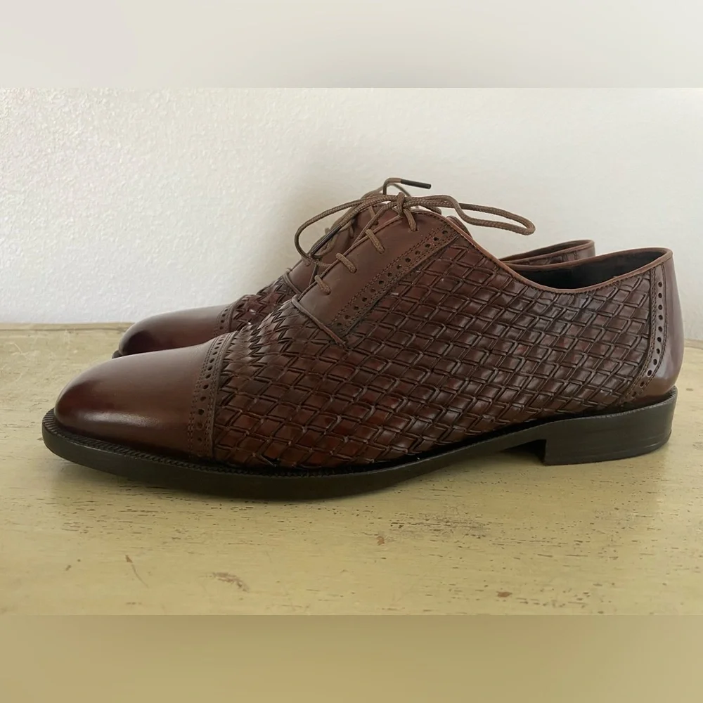 Bragano Cole Haan Made in Italy Woven Cap Toe Oxford Shoes in Brown Size 10‎